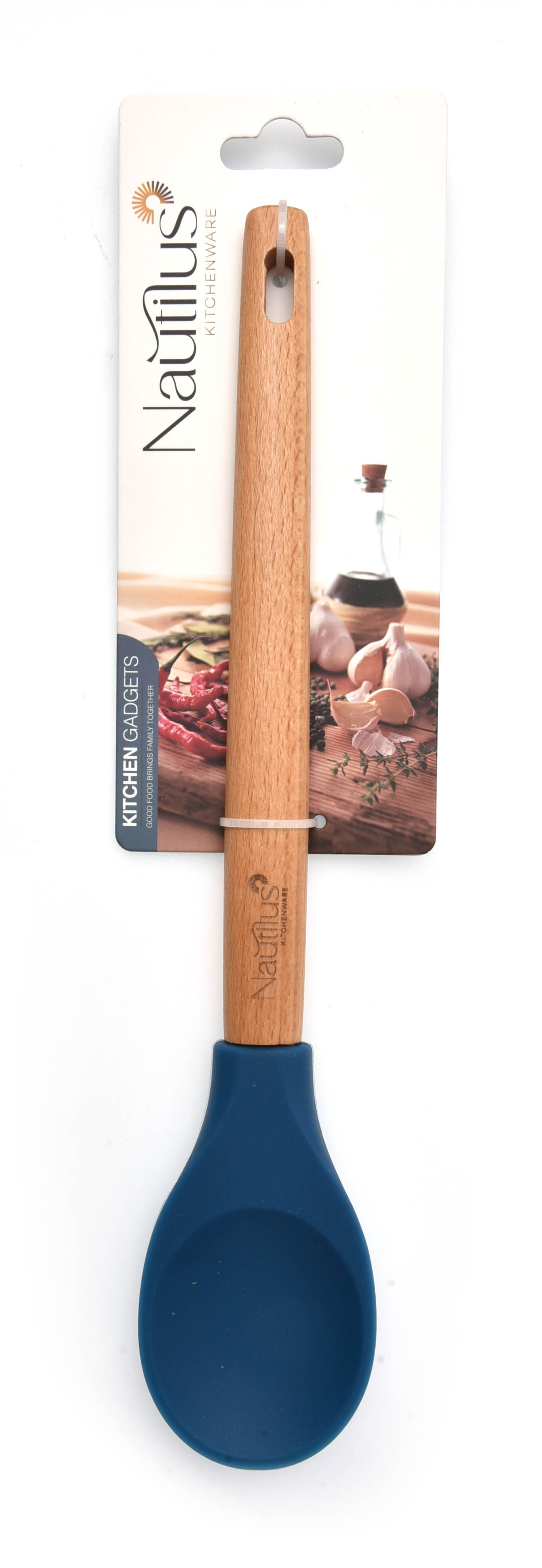 Beech Wood Handle  Silicone Serving Spoon Blue/Brown Color 29.9X5.8X1.6 Cm