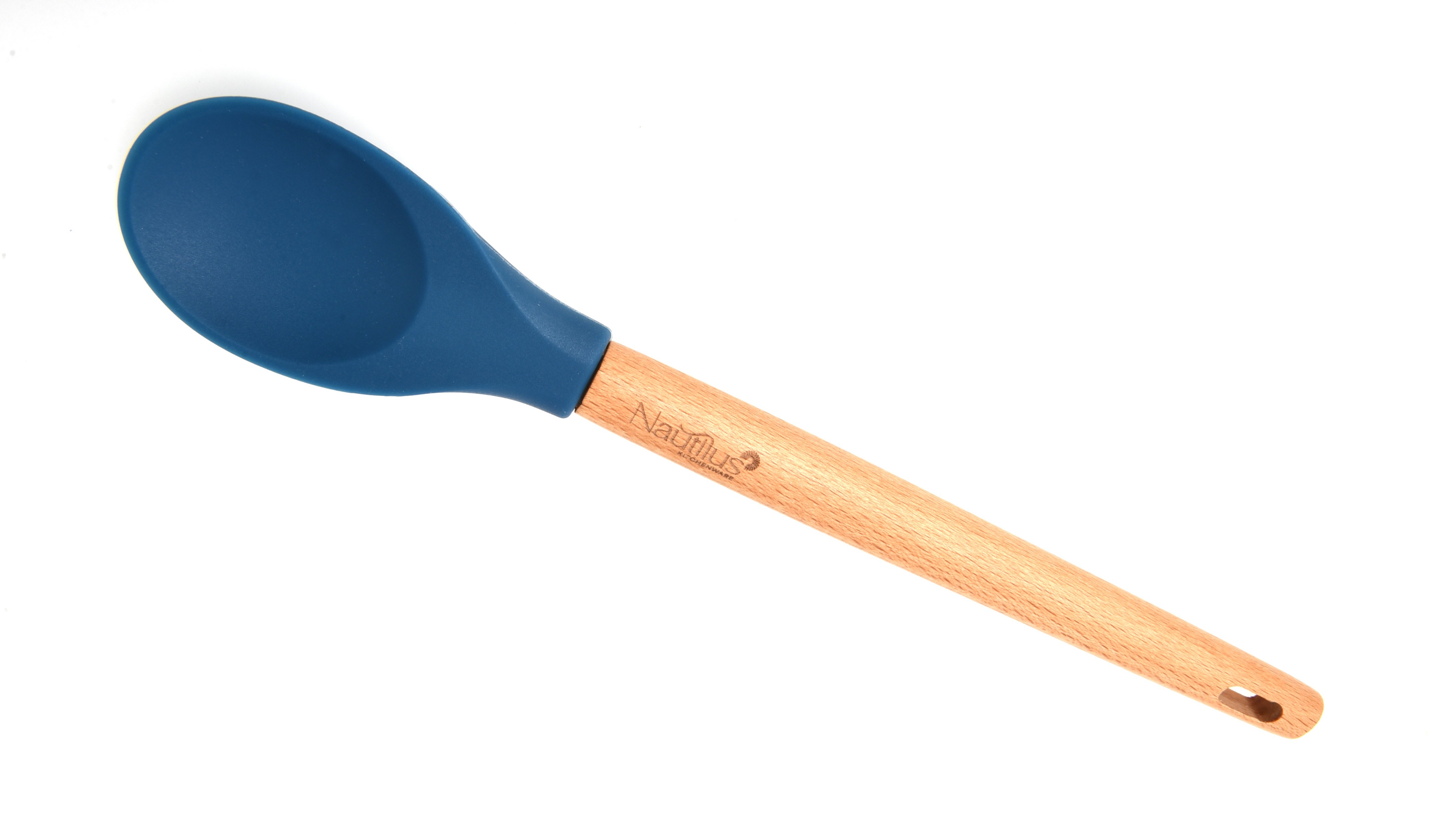 Beech Wood Handle  Silicone Serving Spoon Blue/Brown Color 29.9X5.8X1.6 Cm
