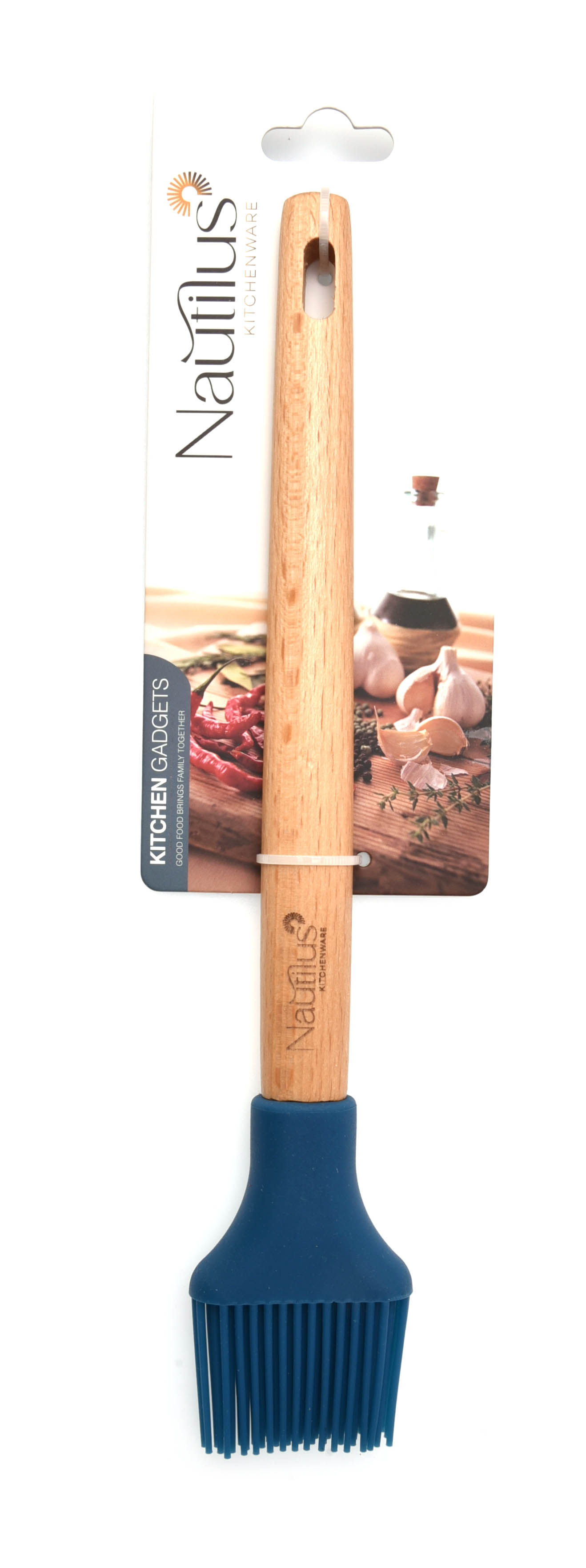 Beech Wood Handle Silicone Brush Blue/Brown Color 28.2X4.8X1.9 Cm