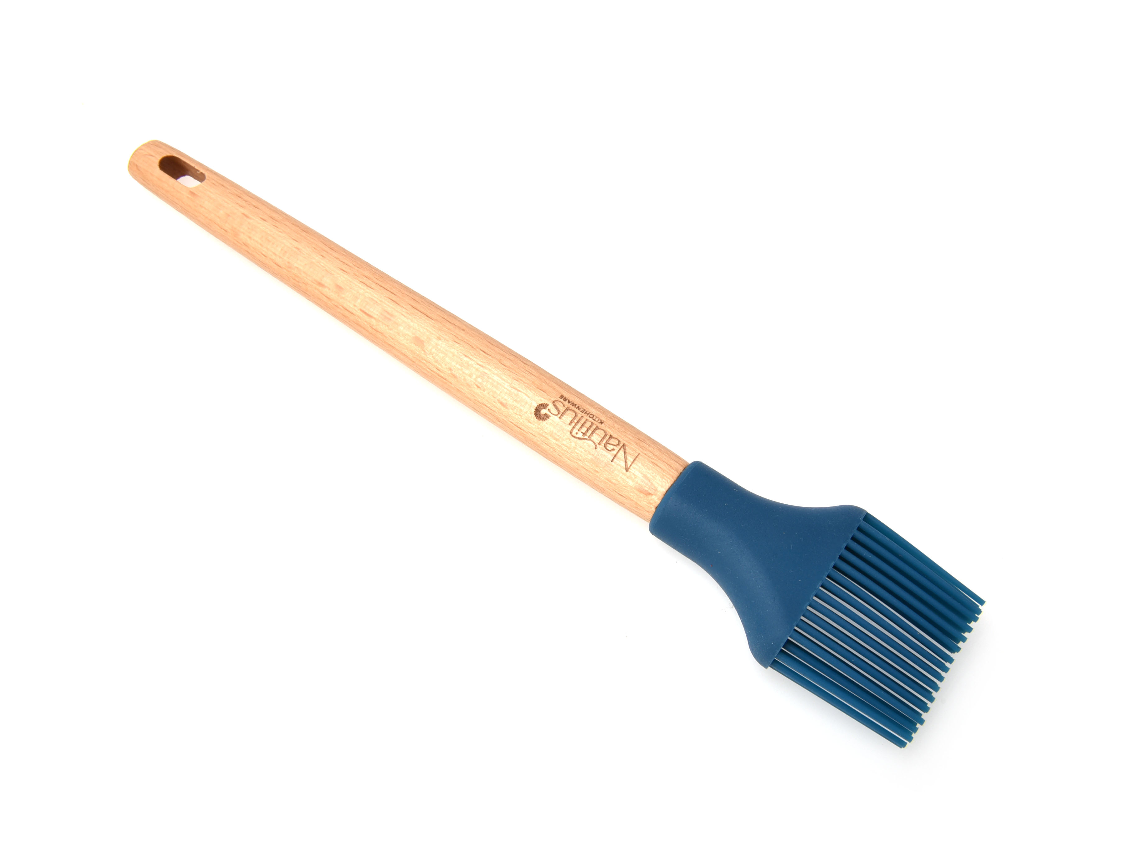 Beech Wood Handle Silicone Brush Blue/Brown Color 28.2X4.8X1.9 Cm