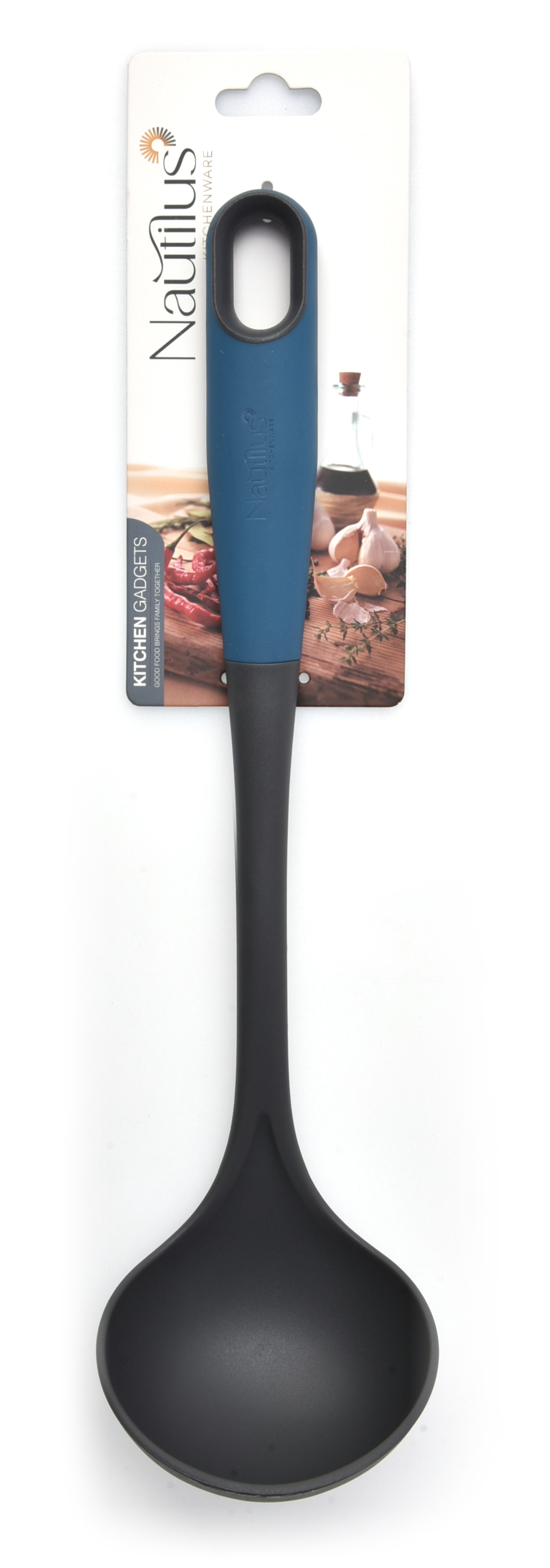 Soft Touch Handle Nylon Ladle Blue/Grey Color 34X9X7 Cm