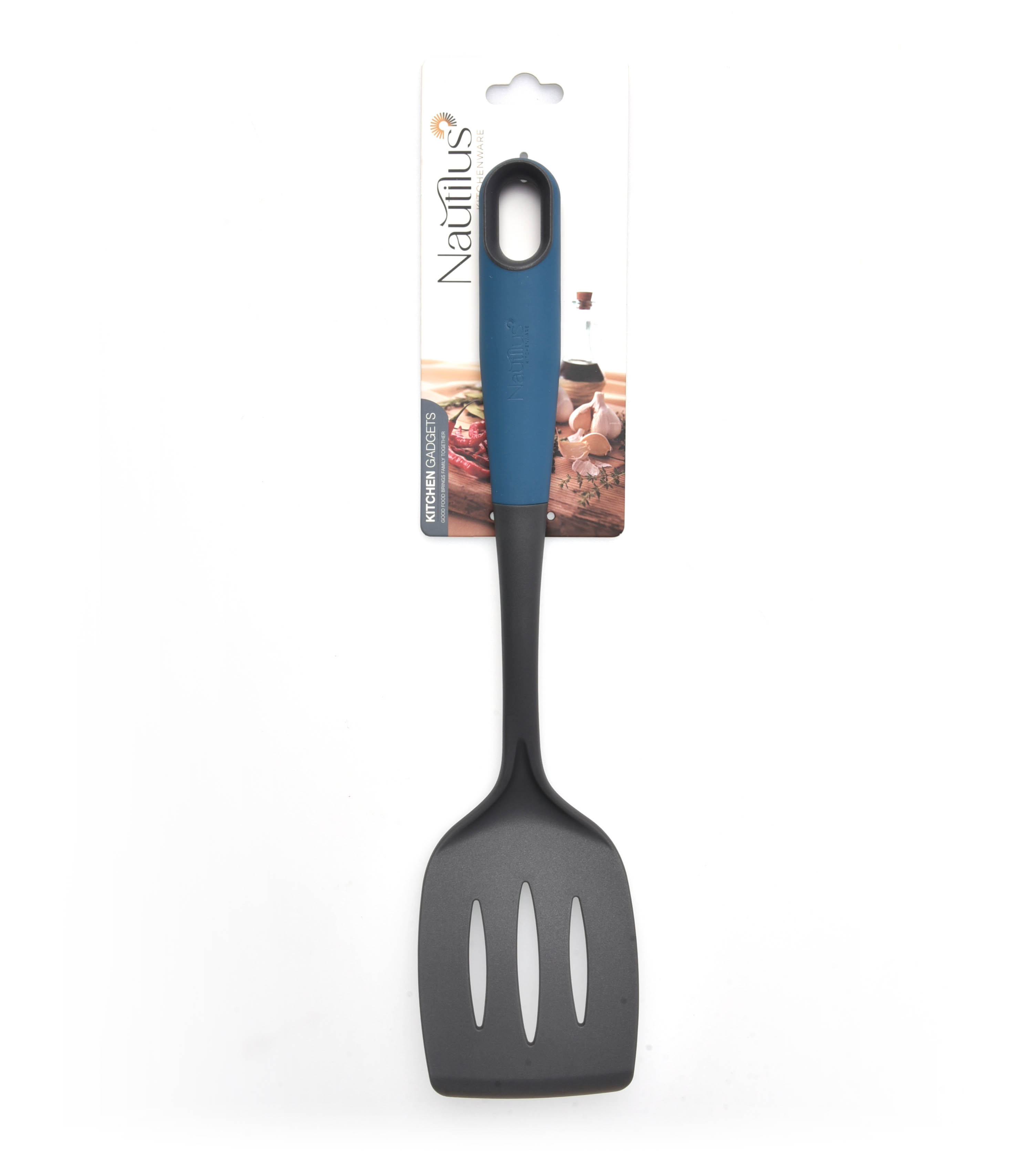 Soft Touch Handle Slotted Nylon Turner Blue/Grey Color 35X8.3X4.2 Cm