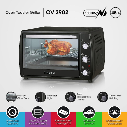 Impex OV 2902 1800W 45 Litre Oven Toaster Grill (OTG) with Convection, Black