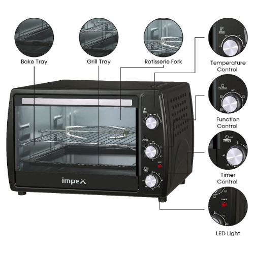 Impex OV 2902 1800W 45 Litre Oven Toaster Grill (OTG) with Convection, Black