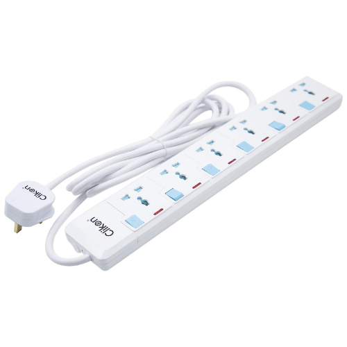 Clikon - 6 Way Extension Socket, 3 Meter Cable, Max Wattage 3250 Watts, White
