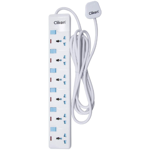 Clikon - 6 Way Extension Socket, 3 Meter Cable, Max Wattage 3250 Watts, White