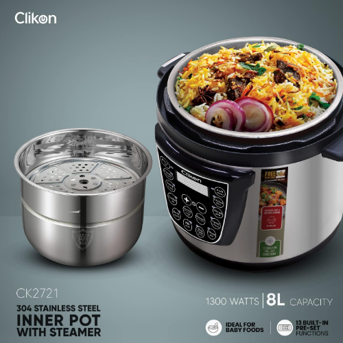 Clikon All in one Intelligent Pressure Cooker with 1300 Watts, 13 built in prese