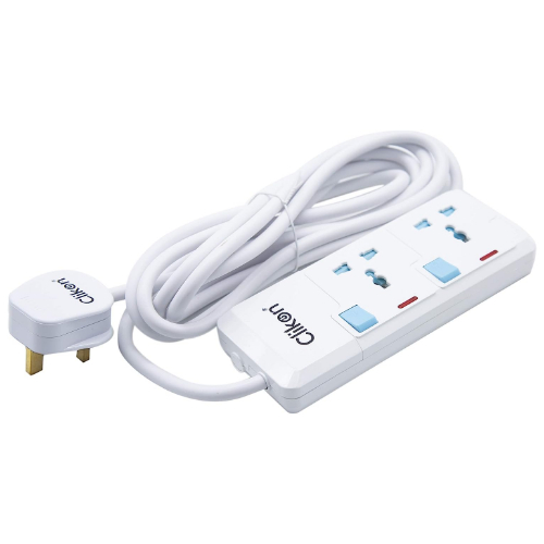 Clikon - 2 Way Extension Socket, 3 Meter Cable, Max Wattage 3250 Watts, White