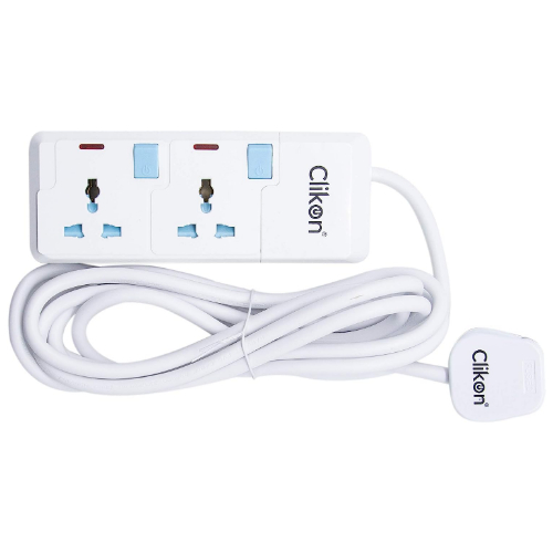 Clikon - 2 Way Extension Socket, 3 Meter Cable, Max Wattage 3250 Watts, White