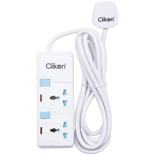 Clikon - 2 Way Extension Socket, 3 Meter Cable, Max Wattage 3250 Watts, White