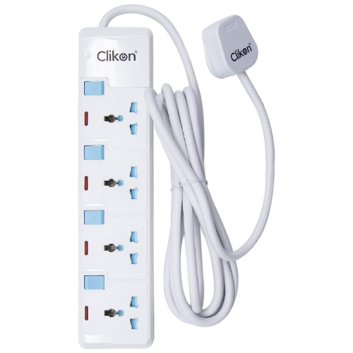 Clikon - 4 Way Extension Socket, 3 Meter Cable, Max Wattage 3250 Watts, White