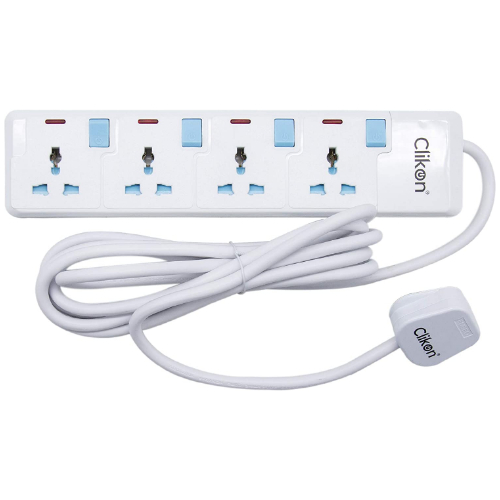 Clikon - 4 Way Extension Socket, 3 Meter Cable, Max Wattage 3250 Watts, White