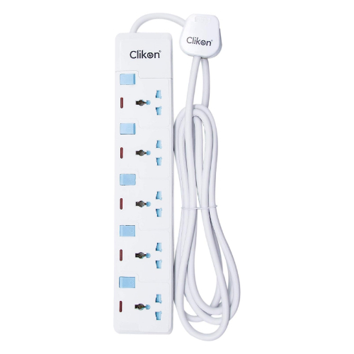 Clikon - 5 Way Extension Socket, 5 Meter Cable, Max Wattage 3250 Watts, White