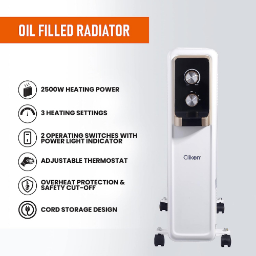 Clikon - 13 Fin Oil Heater with 3 Heat Settings, 2 Operation Switches