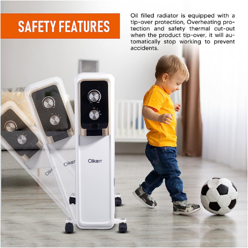 Clikon - 13 Fin Oil Heater with 3 Heat Settings, 2 Operation Switches