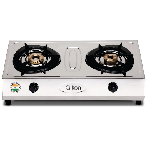 Clikon Stainless Steel Dual Gas Burner with Auto - Piezo Ignition