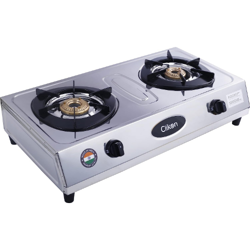 Clikon Stainless Steel Dual Gas Burner with Auto - Piezo Ignition