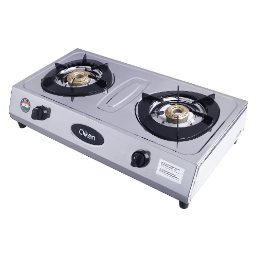 Clikon Stainless Steel Dual Gas Burner with Auto - Piezo Ignition