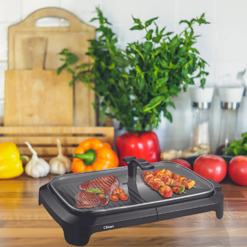 Clikon - Non-Stick Coated Grill with Glass Lid, Adjustable Temperature Control
