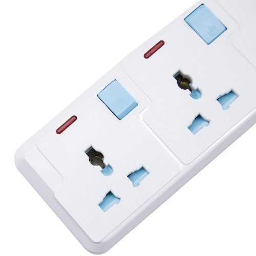 Clikon - 5 Way Extension Socket, 3 Meter Cable Length, White with Blue Switches