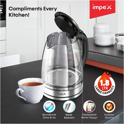 IMPEX STEAMER 1802 , 1.8 LTR ELECTRIC GLASS KETTLE