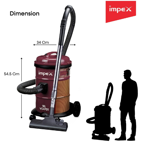 Impex VC 4701 Drum Vacuum Cleaner - 1600W 18 Ltr