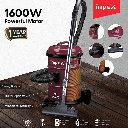 Impex VC 4701 Drum Vacuum Cleaner - 1600W 18 Ltr