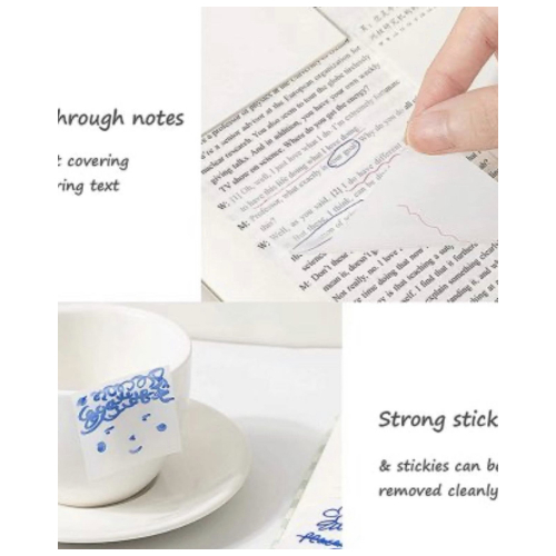 Transparent Sticky Note Pads Waterproof Self-Adhesive Memo Notepad Stationery.