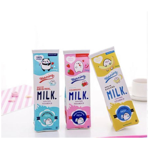 Creative Stationery Milk Carton Shape Pencil Bag.