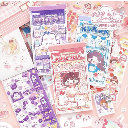 Simno Shanshan Friend Cute Sticker Books Guka Sticker 800+ Stickers - Pink Girl