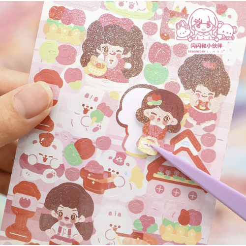 Simno Shanshan Friend Cute Sticker Books Guka Sticker 800+ Stickers - Pink Girl