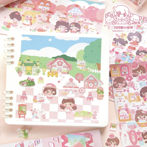 Simno Shanshan Friend Cute Sticker Books Guka Sticker 800+ Stickers - Pink Girl