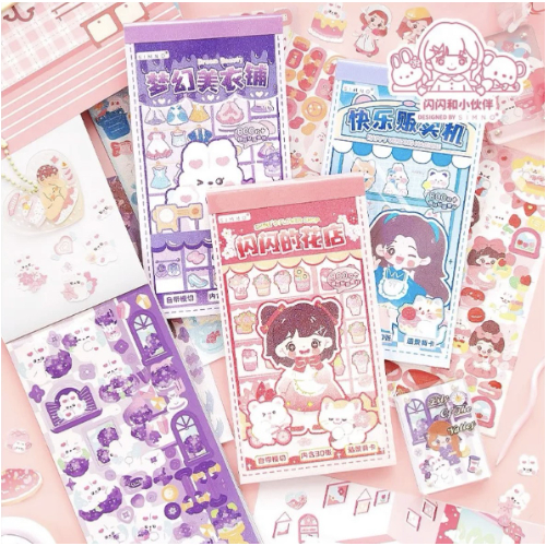 Simno Shanshan Friend Cute Sticker Books Guka Sticker 800+ Stickers - Pink Cat
