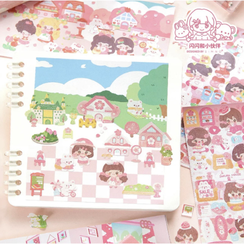 Simno Shanshan Friend Cute Sticker Books Guka Sticker 800+ Stickers - Pink Cat