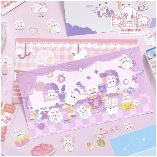 Simno Shanshan Friend Cute Sticker Books Guka Sticker 800+ Stickers - Pink Cat