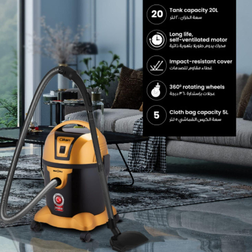 Clikon 2000W Wet And Dry, 5L Cloth Bag, Self Ventilated Vcuum Cleaner