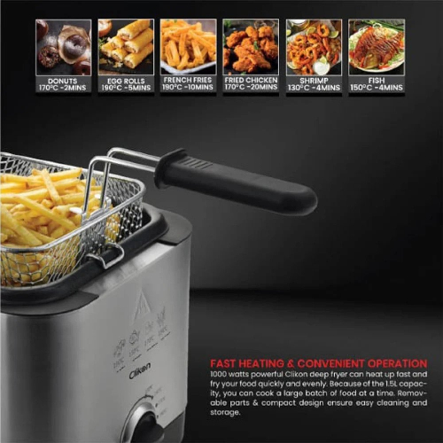 Clikon Air fryer, 1.5L Deep Fryer 1000W, Max Crisp, Air Roast, Bake, Grill