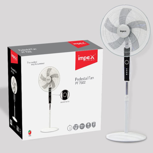 Impex PF 7502 60W 1350RPM 3 Blade High Speed Pedestal Fan with 5 AS Blade