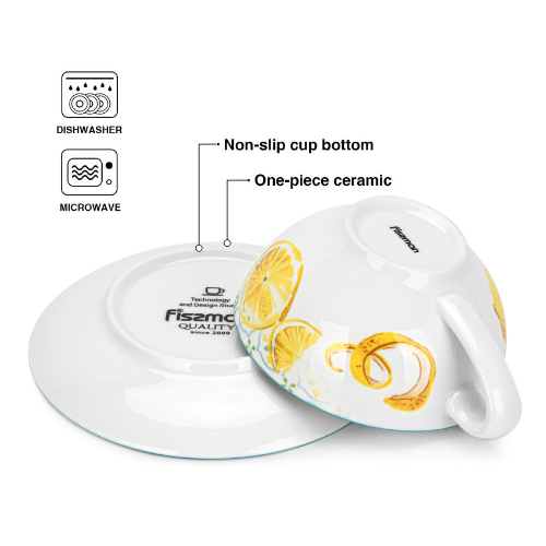 Fissman 4 Pcs Set (2 Cups 200ml And 2 Saucers) Capri (Durable Porcelain)