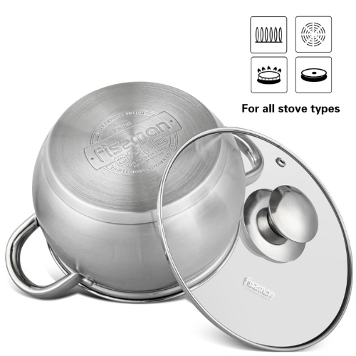 Fissman Casserole 16x9.5cm/1.9LTR With Glass Lid Prime (Stainless Steel)