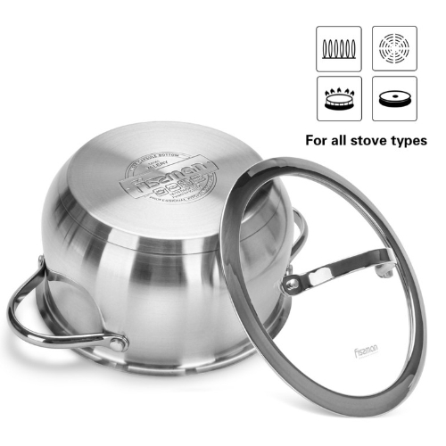 Fissman Stockpot Valery 18x9cm/2.3LTR With Glass Lid (Stainless Steel)