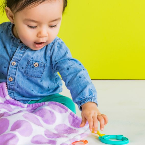 BABY EINSTEIN Bright Starts - Little Taggies 2 - Sided Blankie - Purple Dots