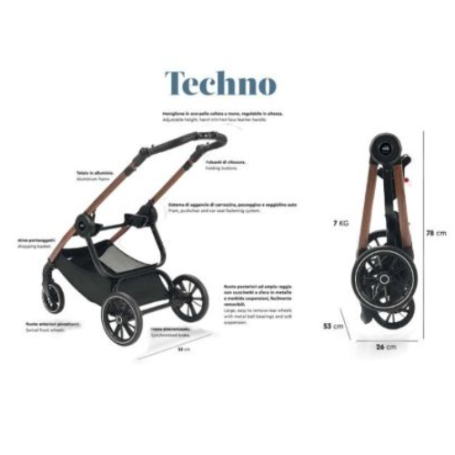 CAM Telaio Techno Aluminum Stroller Frame, Dark brown