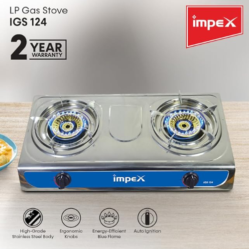 Impex IGS 124 2 Br. Stainless Steel LP Gas Stove