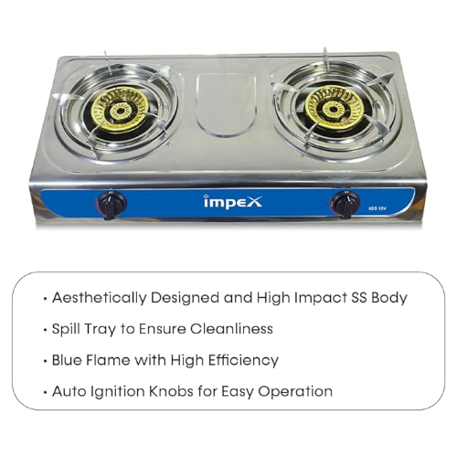 Impex IGS 124 2 Br. Stainless Steel LP Gas Stove