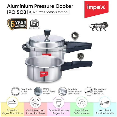Impex IPC 5C3 Pressure Cooker 5 +3 Ltr Combo