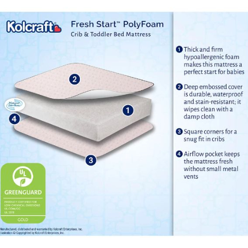 Kolcraft Fresh Start Crib & Toddler Mattress, Sustainable Fiber Foam, Waterproof