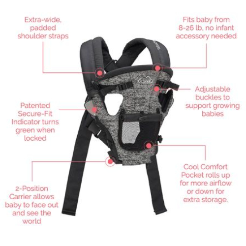 Kolcraft Cloud Cool Mesh Baby Carrier, Black/grey