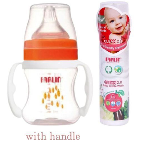 Farlin PP Feeding Bottle + Bottle Wash  150 ML 1set, Blue/orange (Assorted)