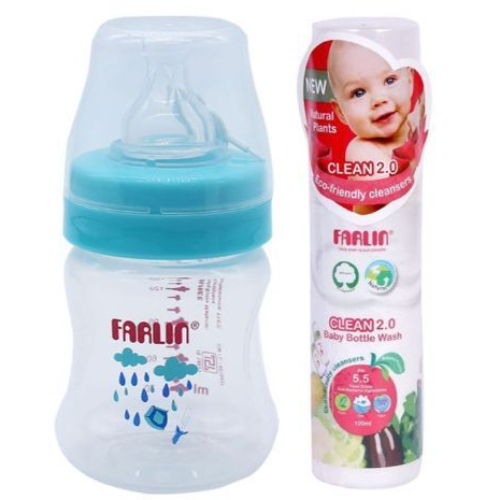 Farlin PP Feeding Bottle + Bottle Wash  150 ML 1set, Blue/orange (Assorted)